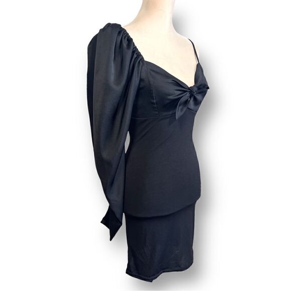 TFNC London Asymmetrical Puff Sleeve Bodycon Little Black Dress, Size Small - Picture 3 of 10
